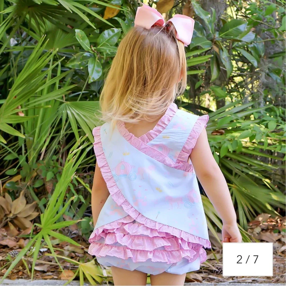 Whimsical Princess Toile Pumpkin Carriage Outfit w/ Ruffle Butt Bloomers 6-12 Mo